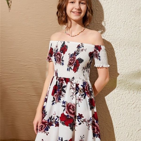 

teen girls off shoulder shirred bodice floral print dress she, Red;yellow
