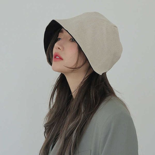 

wide brim hats new summer autumn opening bucket hat woman solid color hip hop beach uv protection round sunscreen fisherman cap g221014, Blue;gray