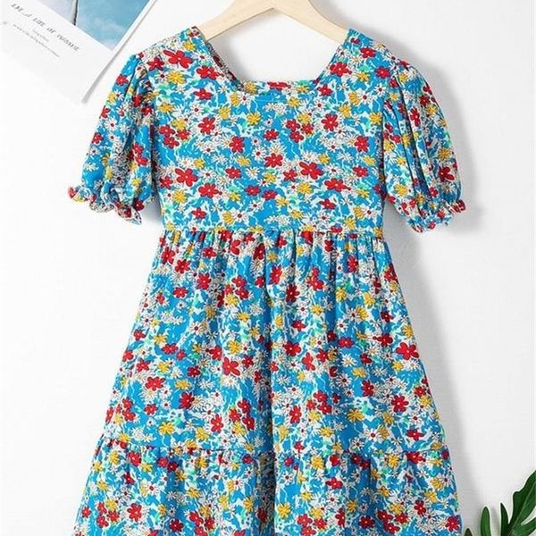 

toddler girls floral print puff sleeve ruffle hem dress she, Red;yellow