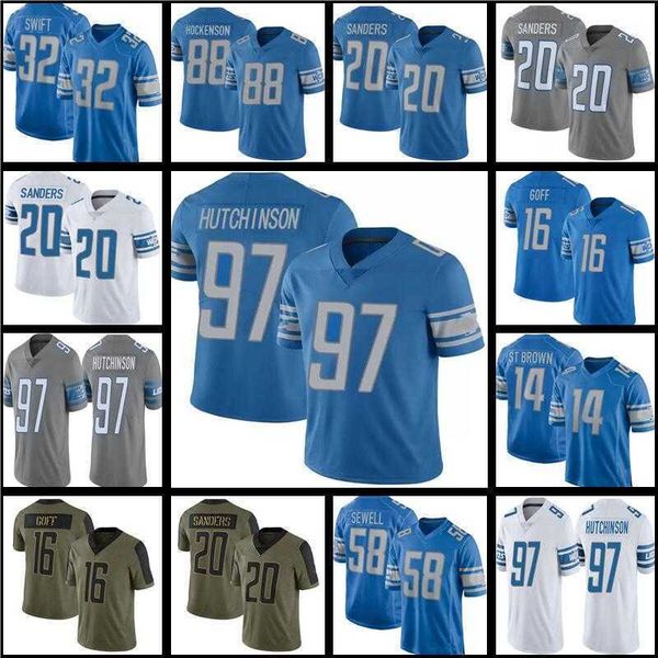 

barry sanders football jersey 97 aidan hutchinson 14 amon-ra st. brown jameson williams jared goff d'andre swift penei sewell t.j. hock, Black;red