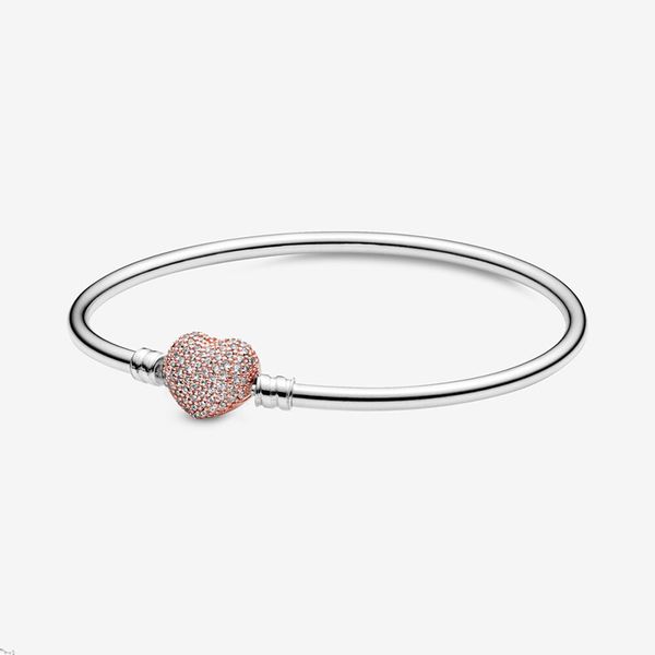 

rose gold pave love heart clasp bangle bracelet with original box for pandora 925 sterling silver charms bracelets for women girls wedding g, Black