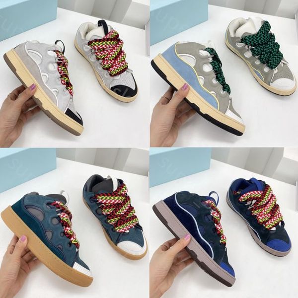 

2022 new fashion designer shoes classic casual shoes curb sneakers multicolor nappa calfskin rubber platform luxury men women sneaker leathe, Black