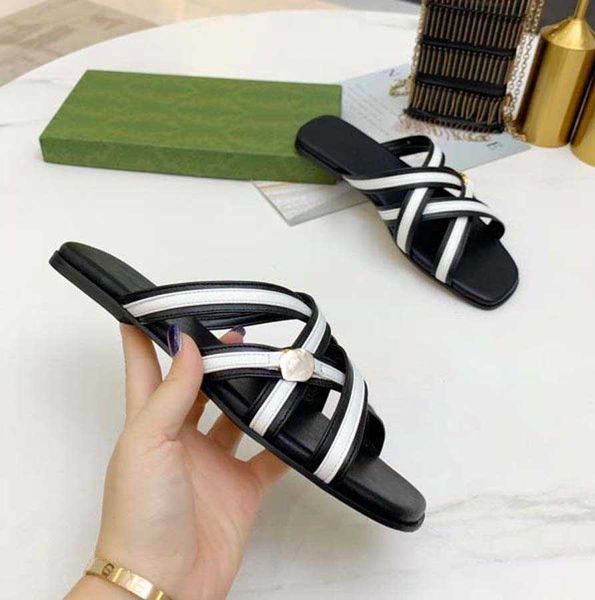 

summer shoes sandals cowhide leather shoe flat slippers women fashion cross belt slipper graffiti with box home11 14, Black