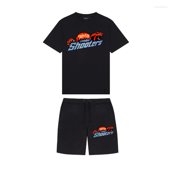 

tracksuits men's hoodies summer sweatshirts short sleeve t-shirt shorts suit breathable trapstar brand running tracksuit, Black