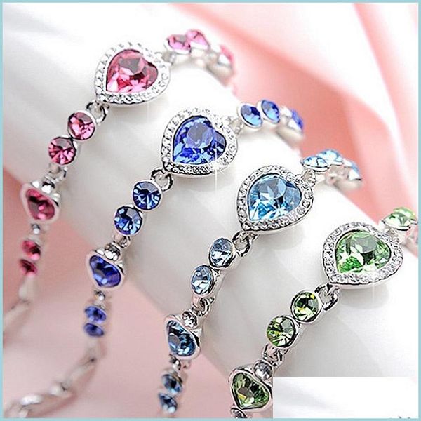 

chain fashion blue crystal bracelet link chain ocean heart colorf bracelets jewelry drop delivery 2022 dhy03, Black