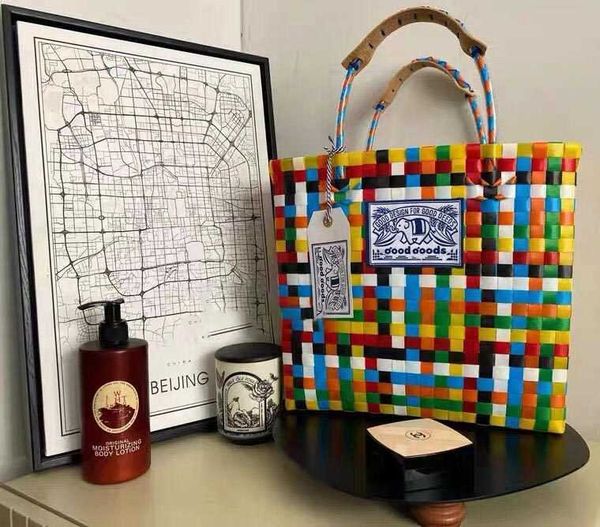 

thailand fashion brand good goods hand woven bag holiday mini basket portable tote bag, Silver