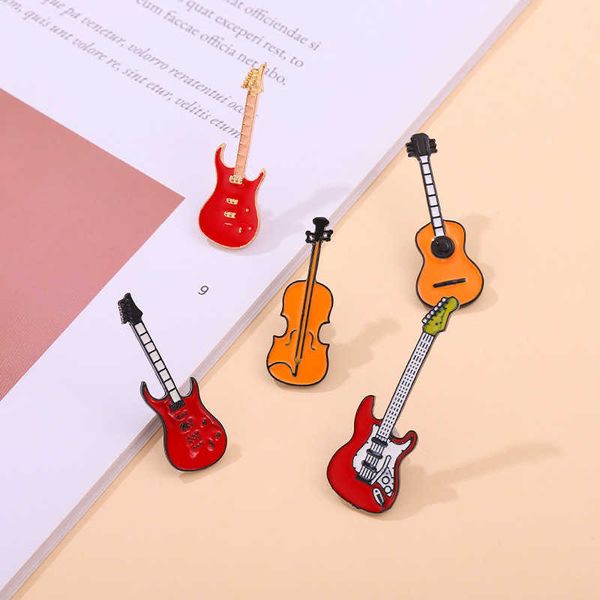 

music brooches series metal paint badge accessories creative guitar violin modelling instrument brooch art trinkets, Gray