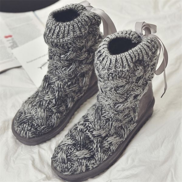 

boots snow for ladies winter weave mid booties shoes warm plush comfortable wear resistant non slips female cotton 220915, Black