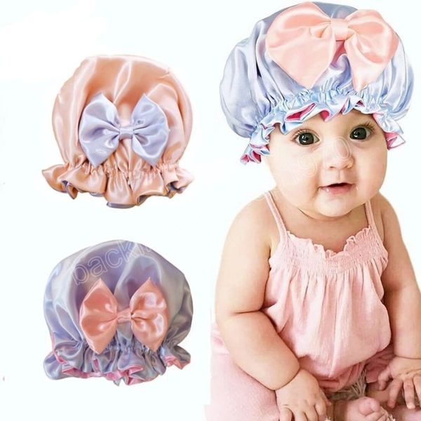 

baby girls night cap with hair bows newborn turban caps beanies silk kids round hats head accessories christmas gifts, Yellow