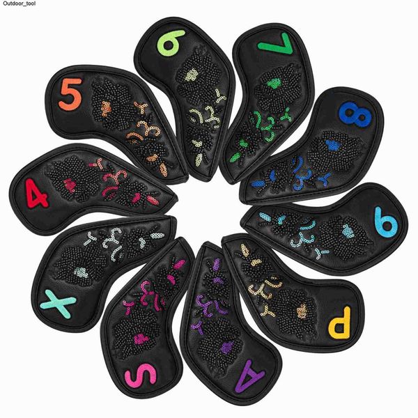 

new 10pcs set golf iron head cover embroideried cover universal accessories