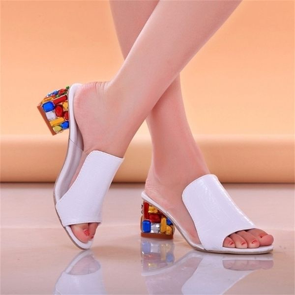 

ever women fashion summer crystal sandals heels open toe shoes woman colorful ladies beach flip flops slides 220315, Black