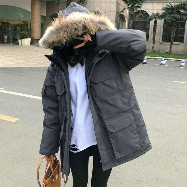 

men women designer down jacket outerwear suitable for extreme cold areas long-linepuffa thick warm windbreaker coats hooded fourrure wolf fu, Black