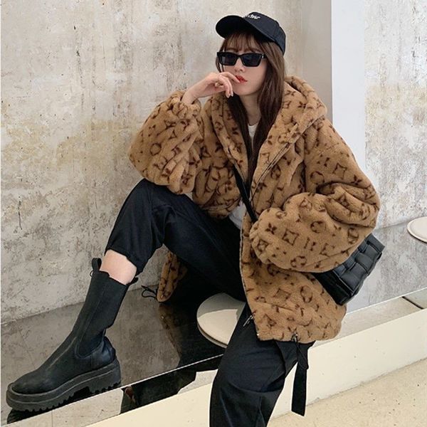 

women's jackets 2022 winter loose ladies cotton clothes plush couple designer brand v coats warm ladies coat, Black;brown
