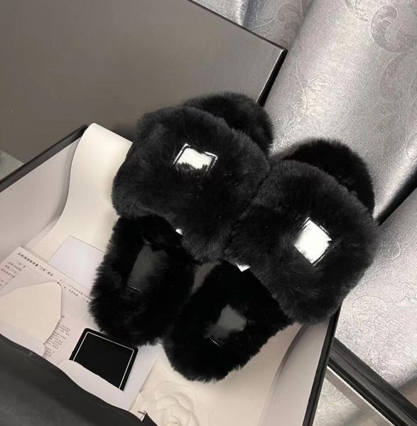 

designer slipper winter warm womens wool slippers fashion leisure flat bottom scuffs girl fur fluffy indoor solid slides furry simple warmth, Black