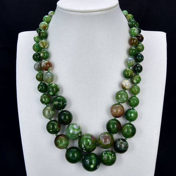

2 strands natural round green flower agate real stone slab coated gems smooth slice necklace handmade for women, Silver