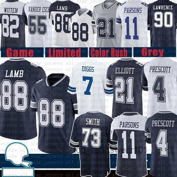 

fans tees ceedee lamb football jersey mens micah parsons dak prescott trevon diggs ezekiel elliott tyler smith leighton vander esch roger s, Black