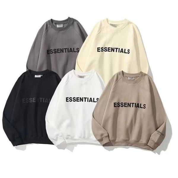 

mens womens warm essentials hooded hoodies fashion streetwear pullover essentials three dimensional glued sleeves round neck plush sweater, Black