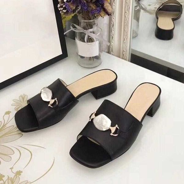 

high heels designer sandals women 's slippers women 's shoes beautiful thick heel casual women lazy comfortable outer wear, Black