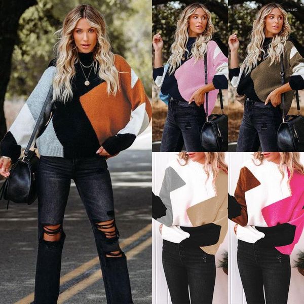 

women's sweaters knitted women's long sleeve casual knitwear patchwork loose soft ladies turtleneck sweater, White;black