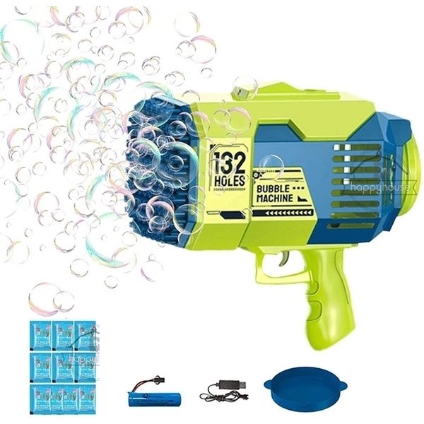 

132 hole gatling bubble machine for children racket launcher automatic bazooka bubble gun for kids soap bubble maker blower toy 220707