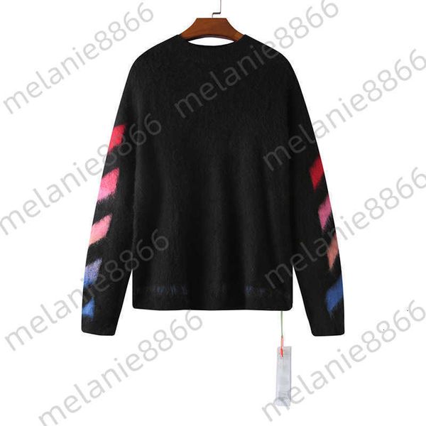 

high version offs style ow gradient arrow jacquard net red same style men's and women's mohair pullover knitted sweater, White;black