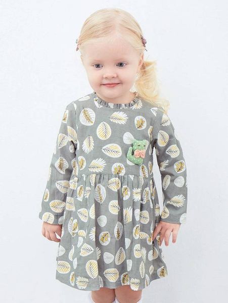 

yingzifang toddler girls leaf print frilled neck pocket patched dress she, Red;yellow