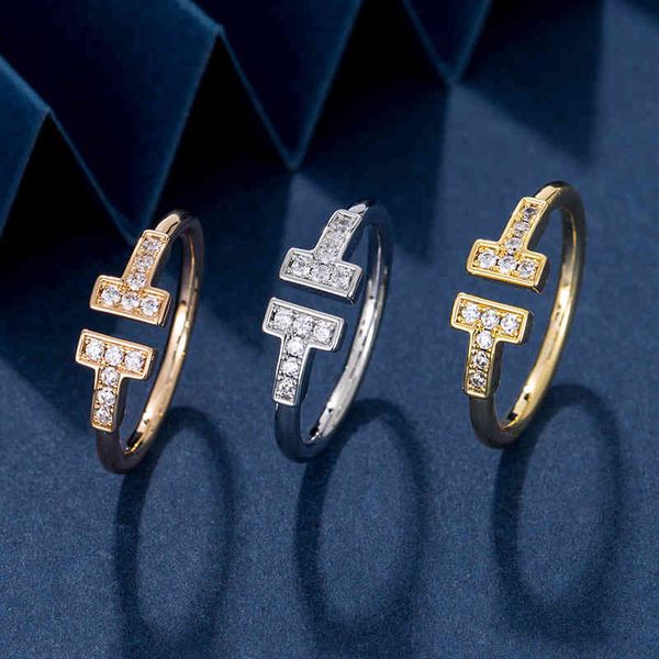 

designert house ring double opening full diamond s925 sterling silver plating 18k rose gold -shaped pair light luxury simple high edition
