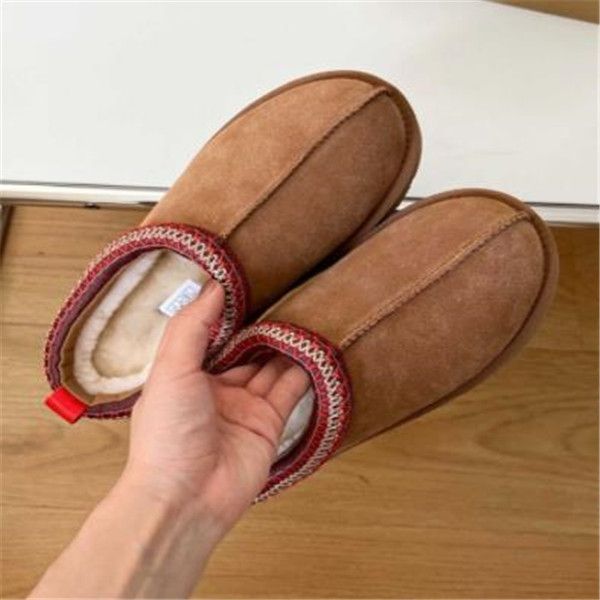 

woman snow boot designer real leather lazy fur boots thick bottom winter platforms shoes slip-on warm booties chestnut black