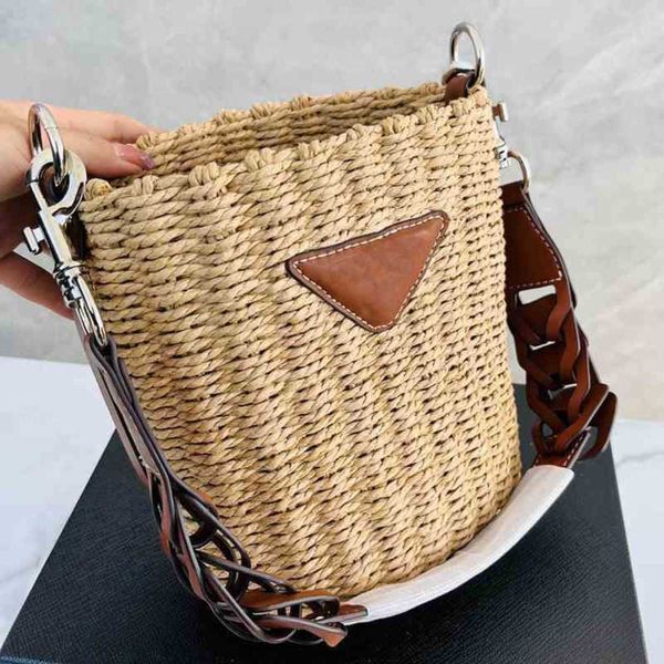 

shopping bags straw bucket summer handbag designer bags shoulder for women leather luxury crossbody-bag female vacation woven tote 220402