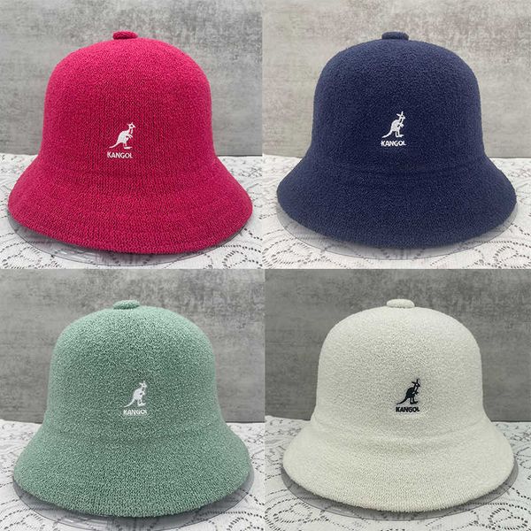 

wide brim hats brand knitted kangaroo embroidery bucket classic fisherman solid female painter tide women's berets gorras g221014, Blue;gray