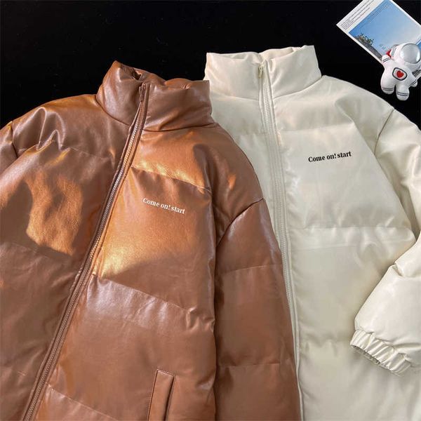 

men's jackets privathinker leather padded jacket men's warm stand collar parkas fashion letter thicken male coats new brand outerw, Black;brown