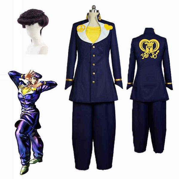 

anime jojo's bizarre adventure josuke higashikata cosplay come wig jacket pants vest halloween christmas party suit h220505, Black