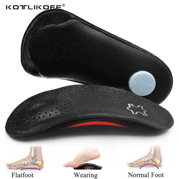 

leather ortc insoles orthopedic flat feet heel pain arch support for man woman business shoe insoles sole insert, Black