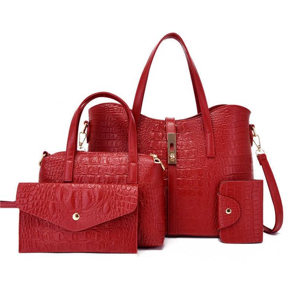 

crocodile pattern bag ladies hands messenger shoulder bag four piece set hand mother, Silver