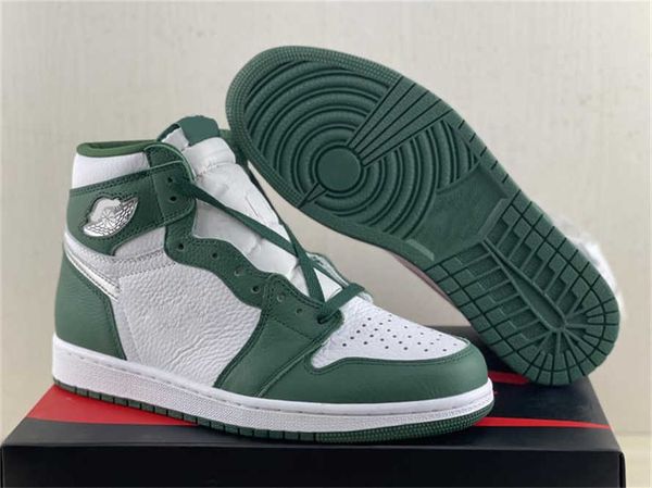 

shoes 1 high og gorge green 1s metallic silver white men women sports sneakers original