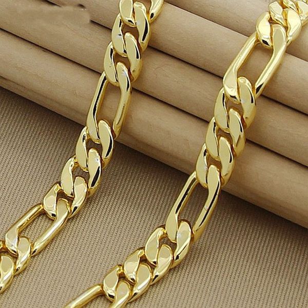 

24k solid fine gold authentic finish figaro chain necklace male luxury jewelry men's 22inch, Silver