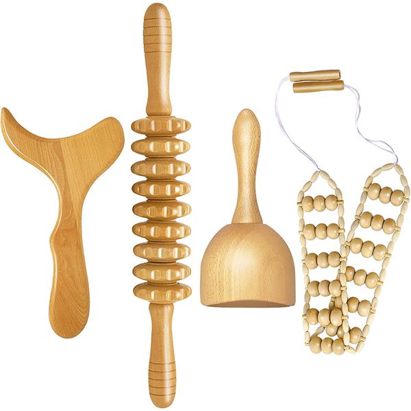 

4 pcs wood therapy massage tools for shaping lymphatic drainage anti-cellulite massager for full body muscle pain relief