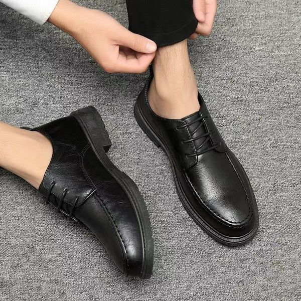 

men's shoe increased business leather shoes korean version trend of non-slip leisure small black shoes work666666
