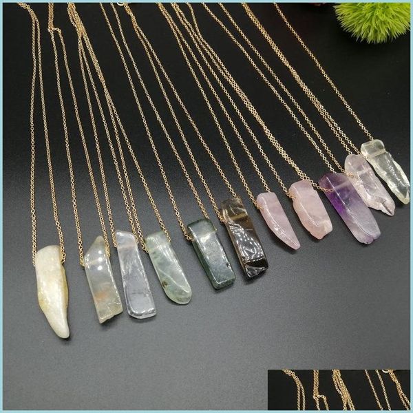 

pendant necklaces natural stone strip bar necklace rose red blue amethyst crystal green aventurine rec 18k gold stainless steel for w dha9e, Silver