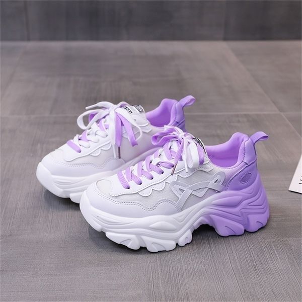 

colorful summer shoes for women fashion womens platform sneakers gradient ladies chunky sneakers breathable mesh shoes 220623, Black