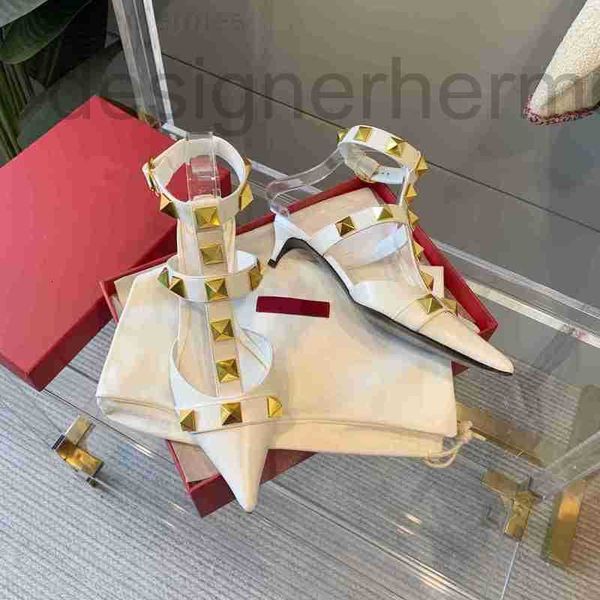 

sandals designer v family's new summer fashion pointy head big willow nail wrapped straight button high heel sandals patent leather fla, Black