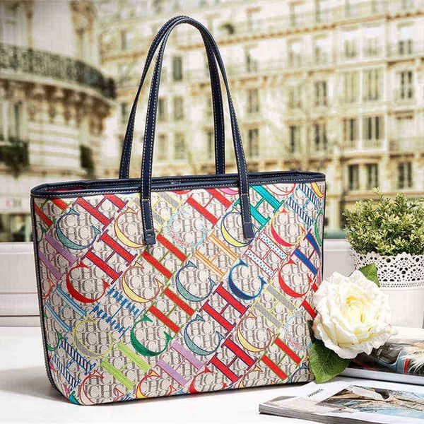 

luxury brand fashion print letter ch vintage one shoulder large capacity leather handbag designer wallet bolsa de lujo cc 220623