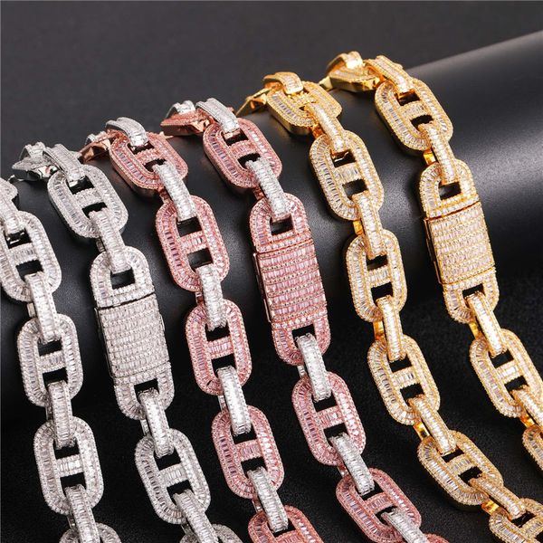 

15mm 18-24inch gold plated bling cz coffee cuban chain necklace 7/8inch bracelet punk hiphop jewelry for men, Silver