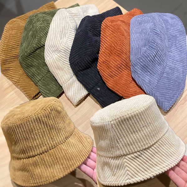 

wide brim hats 2022 autumn winter corduroy bucket fisherman's cap women warm soft fishing caps men kpop beanie g221014, Blue;gray
