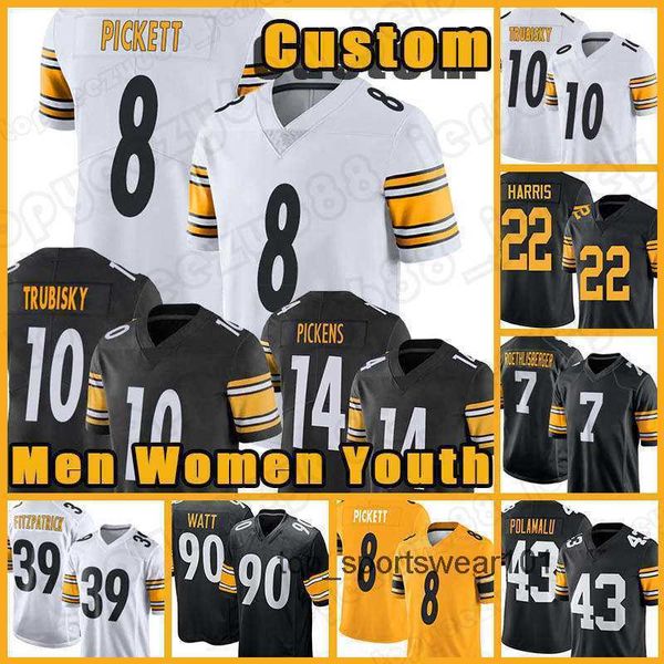 

fans tees 8 kenny pickett mitchell trubisky custom najee harris football jerseys steelers''t.j. watt chase claypool ben roethlisb, Black