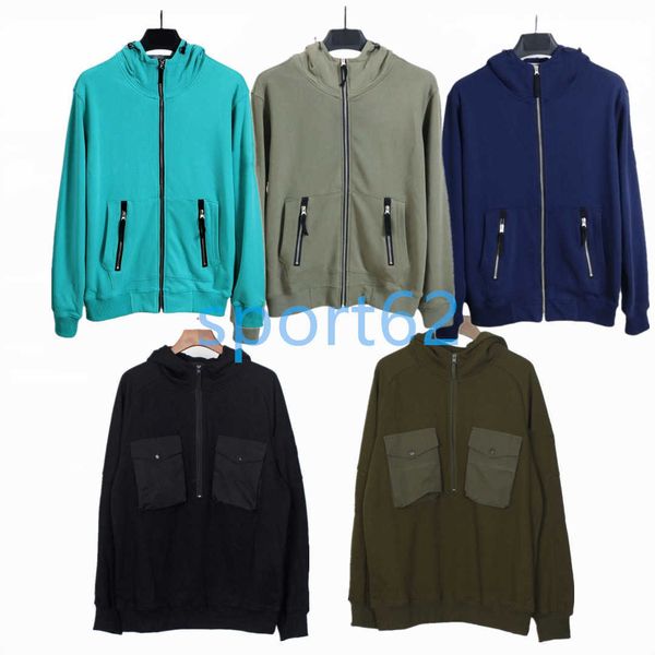

mens hoodie zip hooded cardigan sweatshirt hoodies sports high street sweatshirts zipper epaulet decoration designer jacket high quality, Black
