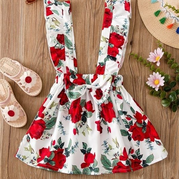 

toddler girls floral print ruffle trim suspender dress she, Red;yellow