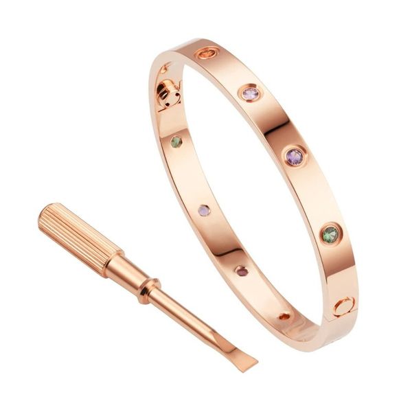 

high edition love style cuff bracelets bangles for women men 10 colorful stones screw bracelets 316l titanium steel jewelry with screwdriver, Black