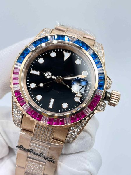 

mens mechanical watches rose gold stainless steel strap automatic movement watches rainbow diamonds bezel men's wristwatches sports des, Slivery;brown