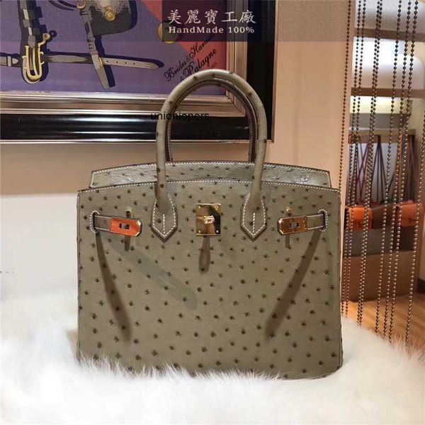 

birkins designers handbags bags handmade original real ostrich pimax elephant grey bag 25cm women's handbag large capacity ayw